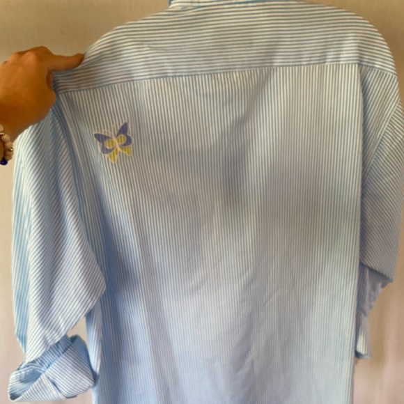 Butterfly / bedazzle Blue striped button up - Picture 2 of 5